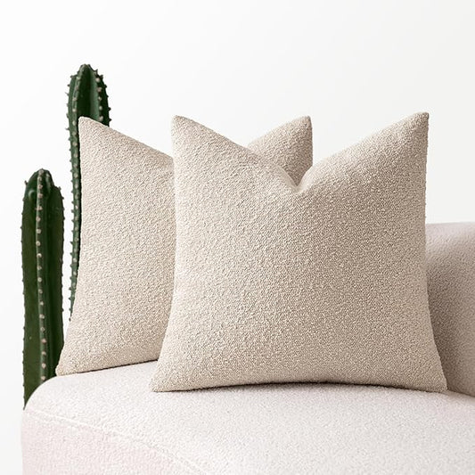 MIULEE 16x16 Inch Decorative Pillow Covers for Couch Bed Set of 2 Textured Boucle Neutral Throw Pillow Covers Oatmeal Accent Solid Pillowcases Sofa Living Room Home Decor