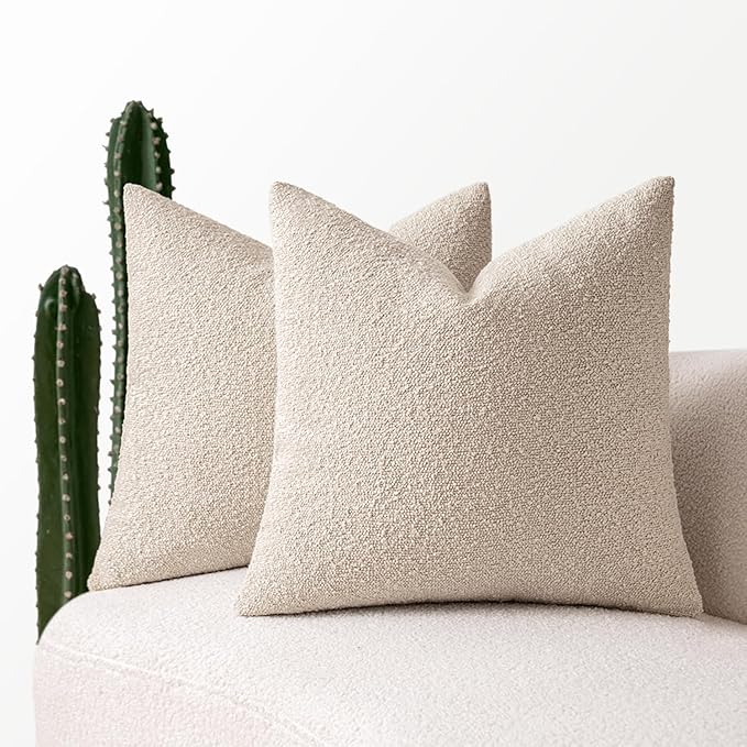 MIULEE 20x20 Inch Decorative Pillow Covers for Couch Bed Set of 2 Textured Boucle Neutral Throw Pillow Covers Oatmeal Accent Solid Pillowcases Sofa Living Room Home Decor
