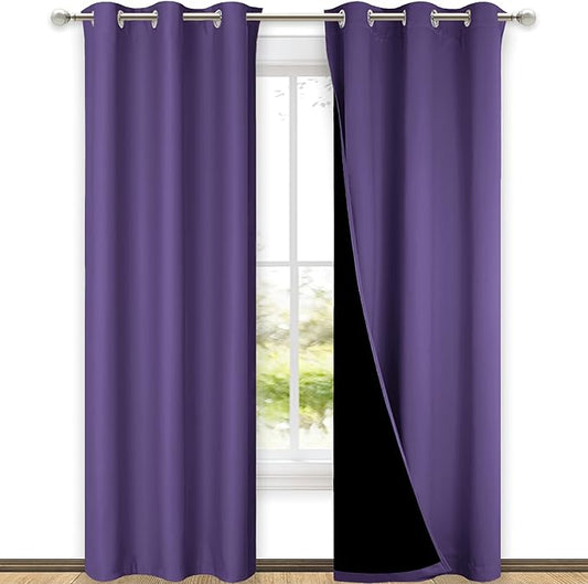 NICETOWN Blackout Curtains 80 inches Long, Full Light Blocking Drapes with Black Liner for Nursery, Thermal Insulated Draperies for Hall, Villa (Lilac Purple, 2 Pieces, 42" Wide Each Panel)