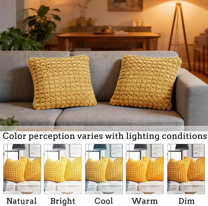 Pillow Cover 24x24 1 Piece Velvet Euro Sham Decorative Farmhouse Pillowcase Boho Square Cushion Covers Soft Bubble Texture for Couch Sofa Bed Bedroom Car Living Room，Yellow