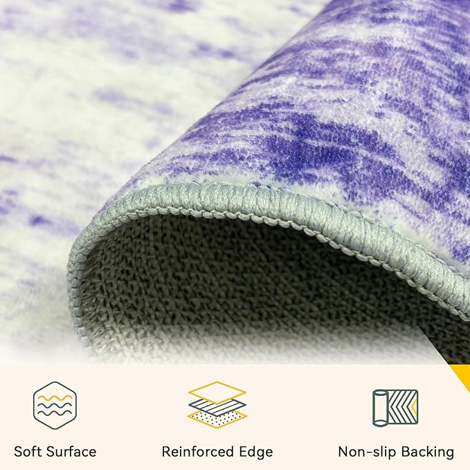 RELEANY Washable Area Rugs 2'x6' Non-Slip Modern Abstract Soft for Living Room Entryway Bedroom Nursery, Print Pattern, Purple Gray Pink White