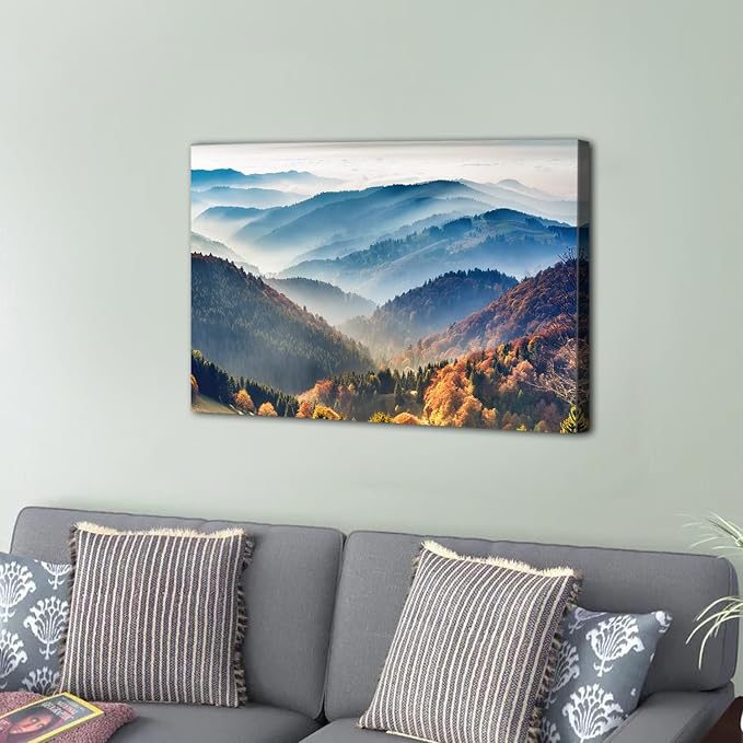 Misty Mountain Canvas Wall Art Nature Forest Landscape Wall Decor for Living Room American National Park Posters Bedroom Bathroom Artwork Scenery Pictures Painting Framed Prints Home Decoration 20x30
