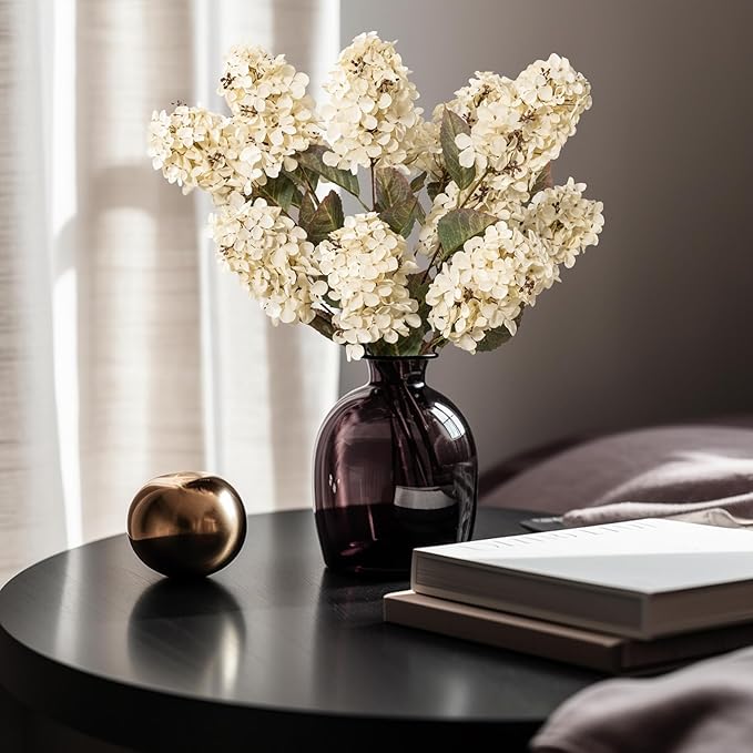 Ttranewsoo Hydrangea Artificial Flowers,Fall Hydrangeas Artificial Flowers, Fake Fall Dried Hydrangea Decoration,Faux Silk Flower with Stems Winter Decor Without Vase（Cream White 8PCS