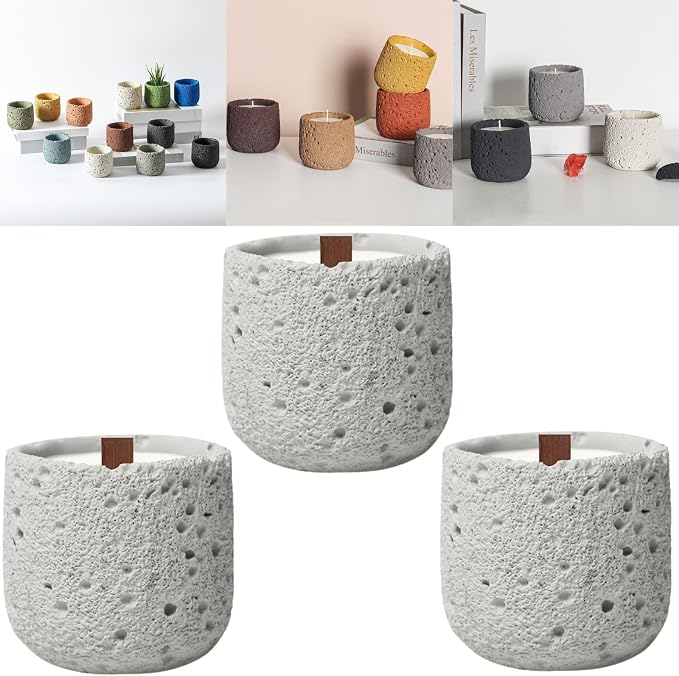 Cement Candle Container in New Beige, Stylish and Durable, Empty Cup for Wax Pouring and Aromatherapy, Perfect for Home Décor and Gifts, 3pc