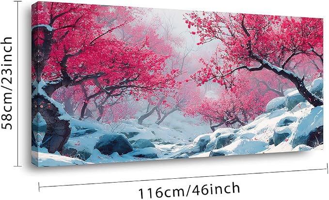Ggaafet Red Plum Blossom Tree Wall Art for Living Room Canvas Painting Prints Beautiful Winter Landscape Art Deco Nature Artwork Office Bedroom Family Dining Room Decor Large