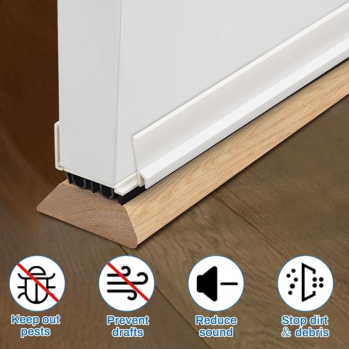 FoldTier 1-3/4 x 36 Adjustable Double Bubble Door Sweep Bottom of Door, Under Doors Seal for Exterior Doors, Energy Efficient Draft Stopper, Slide to Install, Blocks Dust/Insects/Noise(White)
