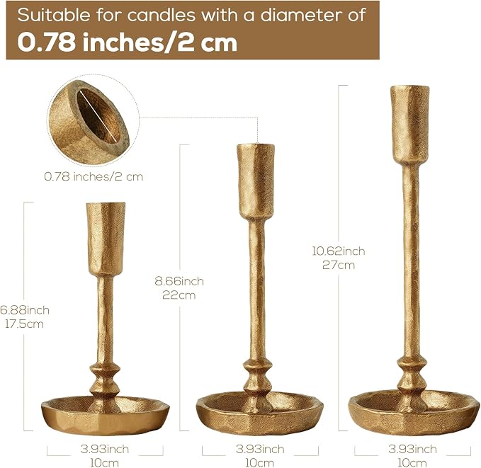 Vintage Cast Iron Taper Candle Holders Set of 3 Antique Brass Candlestick Stands Rustic Wedding Dining Table Centerpieces Elegant Party Decor Housewarming Gift