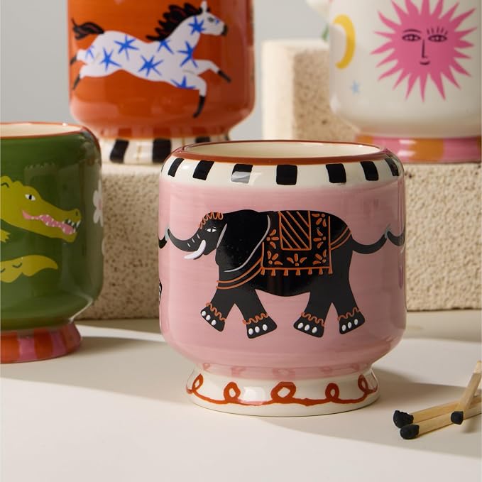 Paddywax Scented Candles Dopo Hand-Painted Ceramic Luxury Artisan Candle, 8-Ounce, Elephant - Tobacco Vanilla