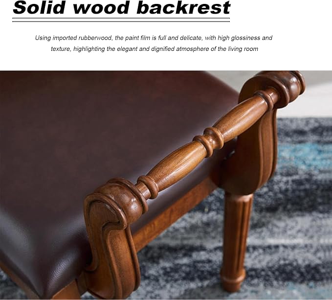 Leather Ottoman Vanity Stool,Brown Chair for Makeup Room,Upholstered Fabric Vanity Bench Seat for Bedroom Living Room Dining Room Makeup Chair Piano (Walnut, 23×17×15)