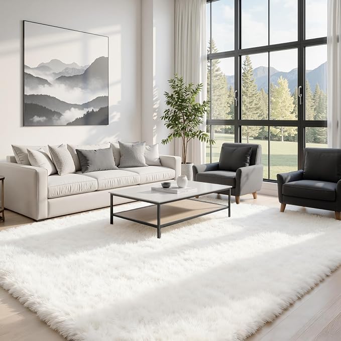 5x7 Area Rugs for Living Room: Ultra Soft Fluffy Shag White Rug for Bedroom, Non-Slip Large Fuzzy Plush Rug Indoor Floor Carpet for Nursery Kids Boys Girls Room, Dorms, Modern Home Decor