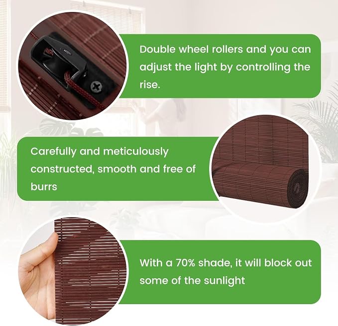 Bamboo Blinds, Easy to Install Bamboo Shades for Indoor Windows, Custom Sizes Roller Shades for Indoor Windows, Roll Up Blinds Indoor Outdoor Patio