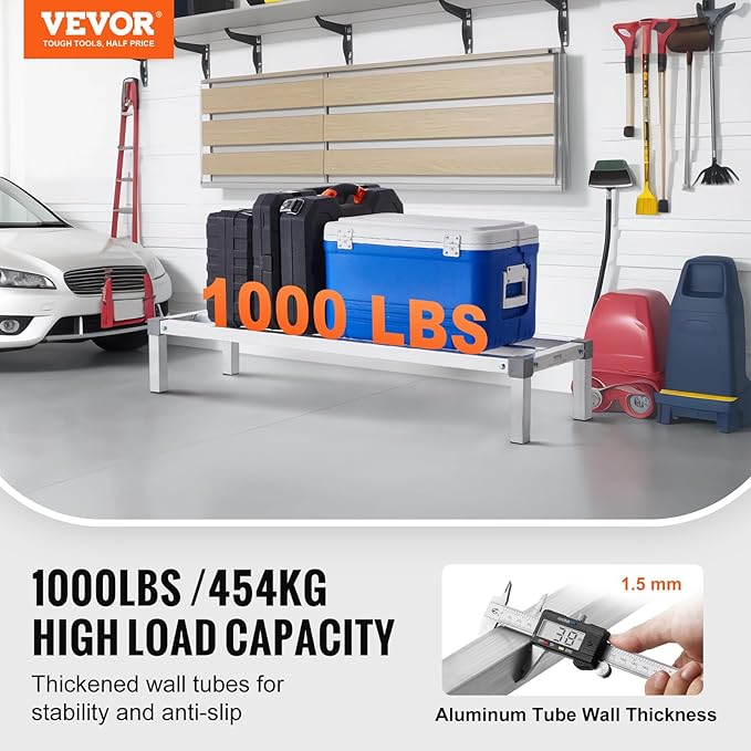 VEVOR Aluminum Dunnage Rack, 48” x 14” Commercial Food Floor Rack, 8” Off the Floor, 1000 lbs Capacity All-Welded Aluminum Storage, for Storage in Restaurants, Kitchens, Garages and Vehicles