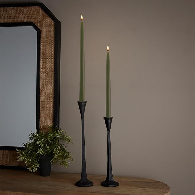 Root Candles 12-Count Unscented Taper Candles Smooth Hand-Dipped Dripless Beeswax Enhanced Boxed Candle Set, 12-Inch, Dark Olive