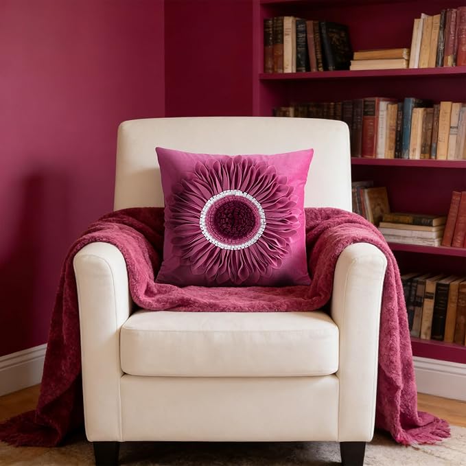 OiseauVoler 3D Sunflower Throw Pillow Cover Decorative Handmade Cushion Cover Case for Home Sofa Car Bed Room Decor 18 x 18 Inch