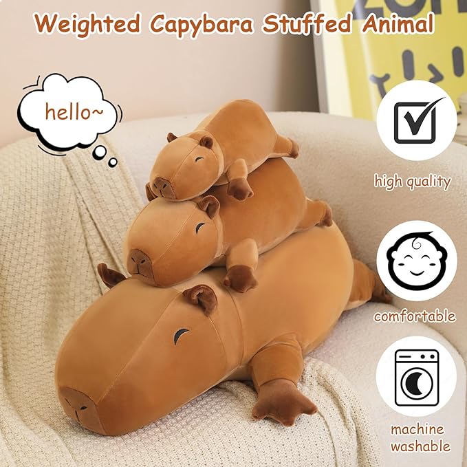 SQEQE Weighted Capybara Plush, Weighted Capybara Stuffed Animal, Cute Plushies Soft Pillow Toy Gift for Kids Adults 13.8 Inch, 1.6 Lbs