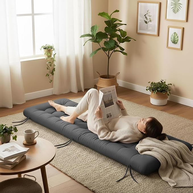 Vercraft Long Floor Cushion Large Floor Cushion with Brushed Cotton 74.8 x 27.5 x 3.15 in Jumbo Lounger Pillow for Outdoor Indoor Bay Window Meditation Yoga Reading Sleeping (1 Pc,Dark Gray)