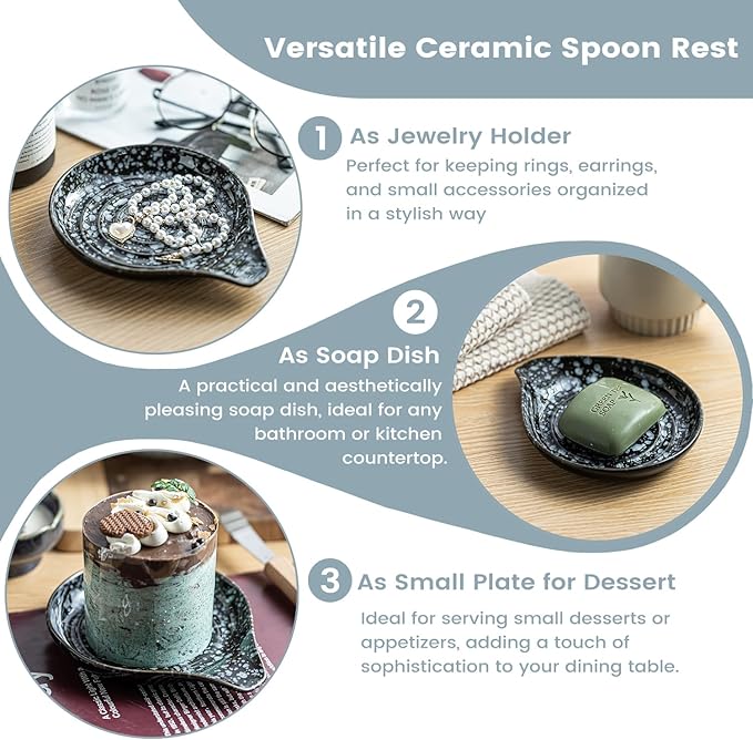 LAUCHUH Spoon Rest for Stove Top, 5 inch Cooking Spoon Holder for Kitchen Countertop Large Ladle Holder for Spatula, Spoons or Tong, Farmhouse Kitchen Decor for Mother's Day, Starry Black