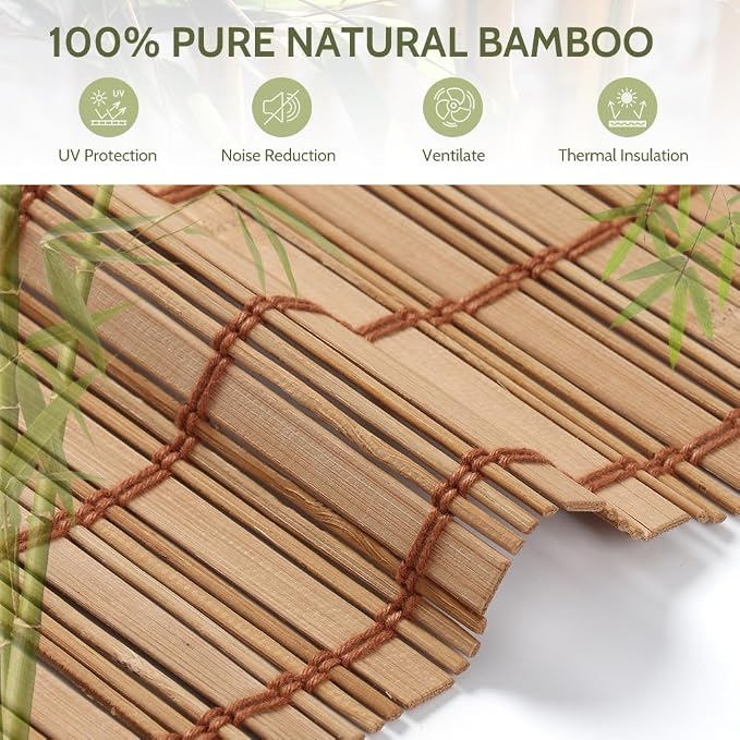 Kokorona Cordless Sheer Bamboo Roman Shades with Valance, Light Filtering Woven Bamboo Blinds for Windows, Natural Window Blinds Roll Up Shades for Home & Patio, 22" W x 64" H, Light Russet