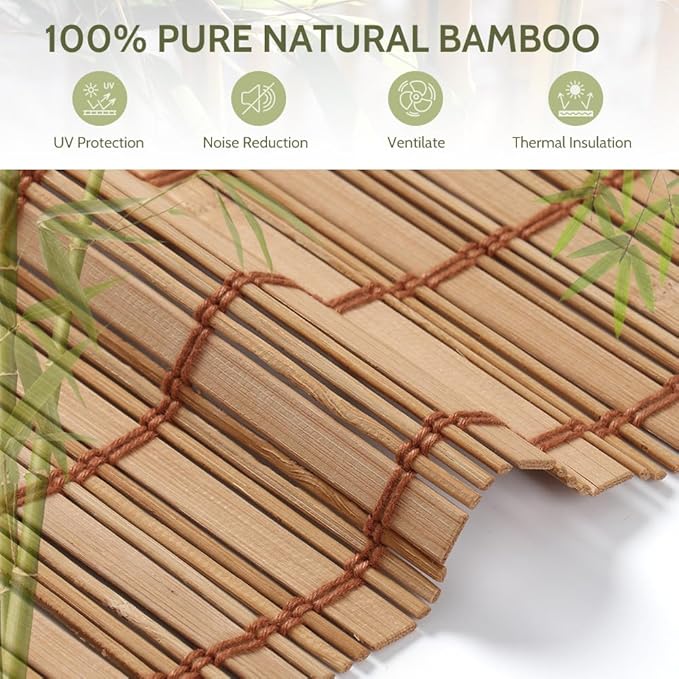 Kokorona Cordless Sheer Bamboo Roman Shades with Valance, Light Filtering Woven Bamboo Blinds for Windows, Natural Window Blinds Roll Up Shades for Home & Patio, 43" W x 64" H, Light Russet