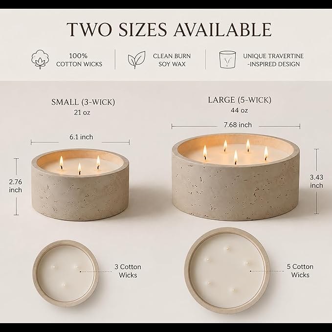 5-Wick Scented Candle-Sea Salt & Bergamot & Coconut,Soy Coconut Wax Blend Candle with Acacia Wood Lid,44oz Large Candle,55-Hour Long Burning,Aromatherapy Candle for Home Decor