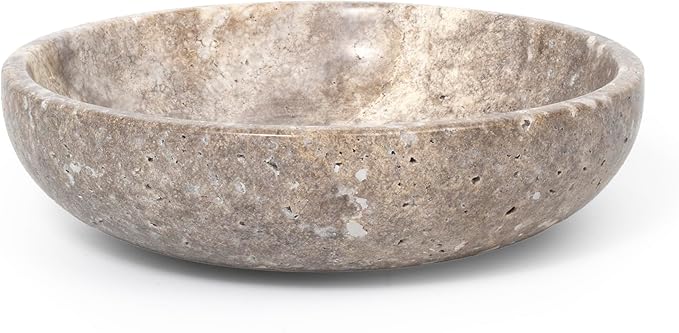 Shelf & Nook Travertine Decorative Bowls for Home Decor. Key Bowl for Entryway Table in a Choice of 5 Colors (Silver-Gray, Small)