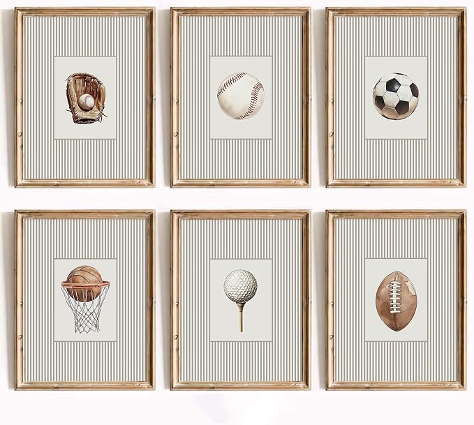 Sports Wall Art Decor Toddler Boys Room Canvas Prints Vintage Sports Nursery Wall Decor Baby Kids Poster Football Baseball Pictures Basketball Theme Artwork for Children Bedroom 12x16x6 Inch Unframed