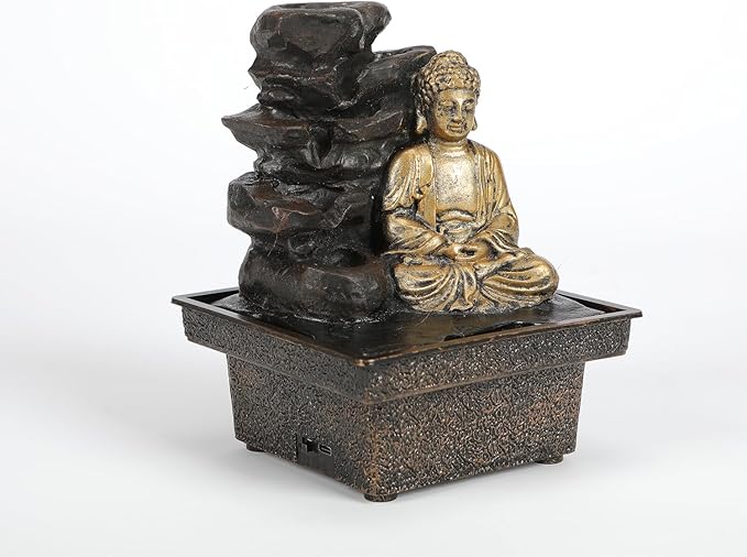 Tabletop Water Fountain Buddha Statue Desktop Indoor Waterfall Fountain Tabletop Humidifiers Home Decoration for Office, Living Room, or Bedroom
