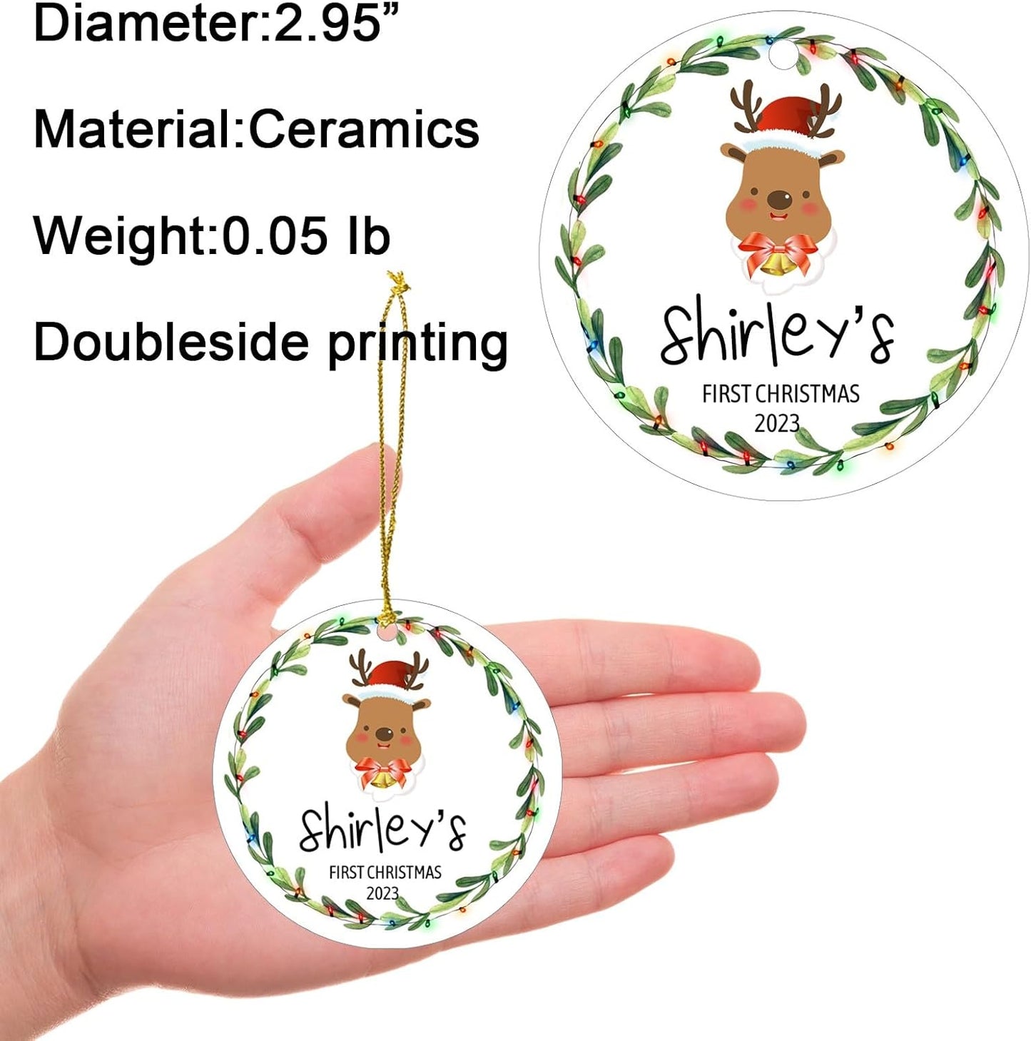 Personalized Christmas Ornaments,Double-Sided Ceramics Picture & Photo Custom Baby Ornament,Baby First Ornament 2025,Customized Hanging Xmas Ornaments