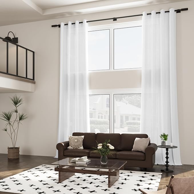 White Sheer Linen Curtain 108 Inches Long 2 Panels for Ceiling Living Room Drapes Grommet Aesthetic Boho Modern Farmhouse Cotton Curtains 108 Inch Length for Large Window Bedroom Sliding Door 9FT
