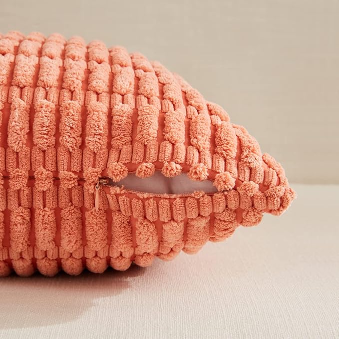 Fancy Homi 4 Packs Decorative Throw Pillow Covers for Living Room Couch Bed, Modern Farmhouse Boho Home Décor Accent Cushion Case, 22" x 22" (Pack of 4), Coral