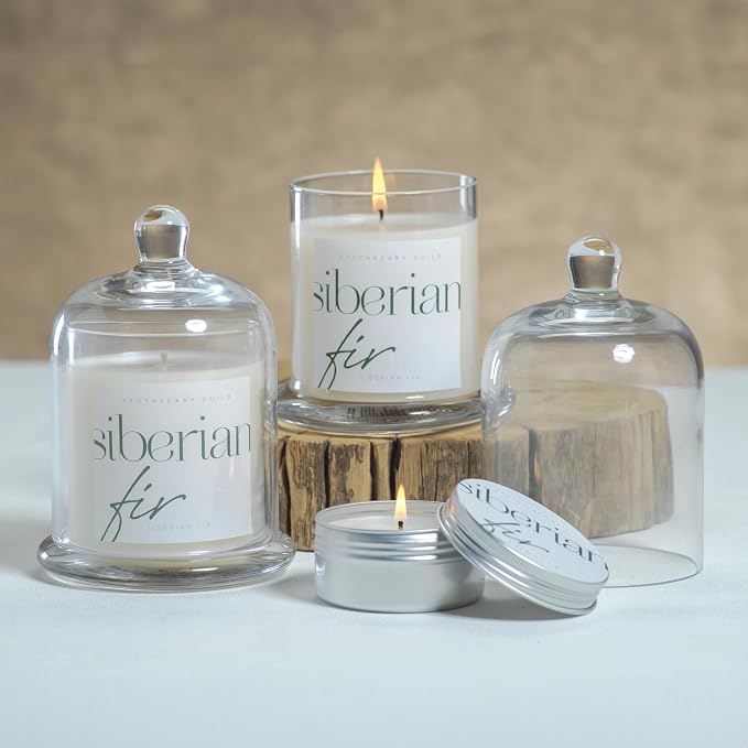 Zodax Apothecary Guild Scented Jar Candle with Glass Cloche - Single-Wick Candle for Home Decor - Makes a Great Gift for Women and Men - Siberian Fir Scent - 10.19 Oz.