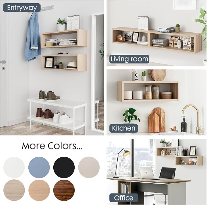 Kaboon 24in Floating Cube Shelves Set of 2, Display Shelves Wall Mount, Decorative Hanging Shelves for Kitchen Living Room Office,(Grey Oak, Rectangle 2 Cubes)