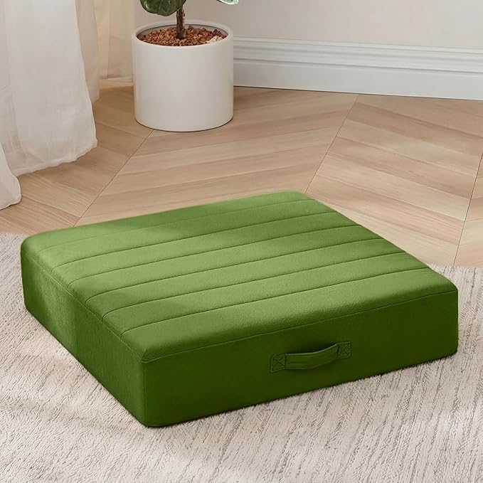 MeMoreCool Square Floor Pillow Seating for Adults Kids, Large Meditation Cushion Floor Pillow with Thick Foam & Soft Tufted Cover, Washable Big Pillow Seat Floor Cushion for Sitting Yoga 22" Green
