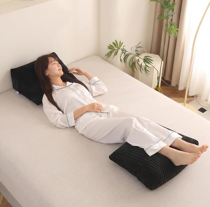 Corduroy Wedge Reading Pillow for Bed, 3 Sizes, 4 Colors for Bed, Sofa, Office Chair (Black, Medium 19 * 16 * 7in)