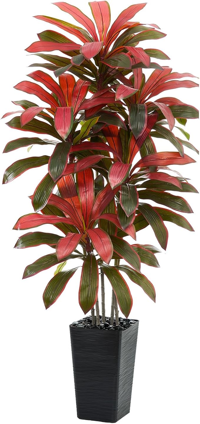 Artificial Dracaena Tree：6FT Faux Silk Tropical Yucca Floor Trees Realistic Fake Green Plant with Natural Wood Trunk & Lifelike Leaves for Home Office Decor Indoor & Outdoor (6FT,1-Pack,Black)