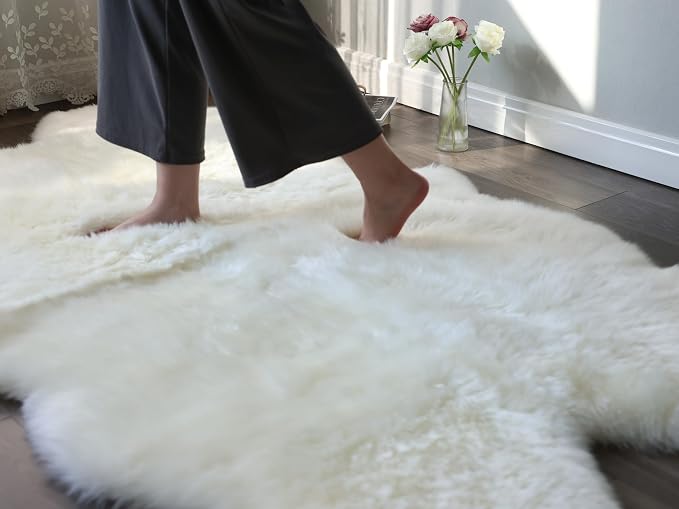 Sheepskin Rug, Fluffy Shaggy Area Rug, Super Soft 48‘’ x 72‘’ Sheepskin Hair Rug, Plush Rug, Decorative Rugs for Bedroom, Children's Room, Living Room (Khaki Camel, 48‘’×72”)