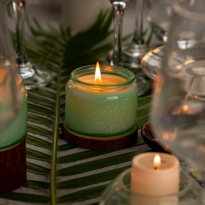 4 oz Green Mandala Glass Candle Jars with Bamboo Lids, 18 Pack | Patented Embossed Design, Includes Wick Centering Devices & Warning Labels, Multiple Color Options