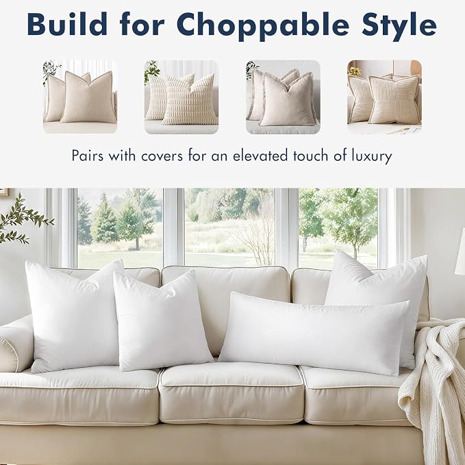 MIULEE 18x18 Pillow Inserts,Set of 2 Down Feather Throw Pillows for Couch Sofa Bed, Decorative Fluffy Throw Pillow Inserts Cotton Fabric,White