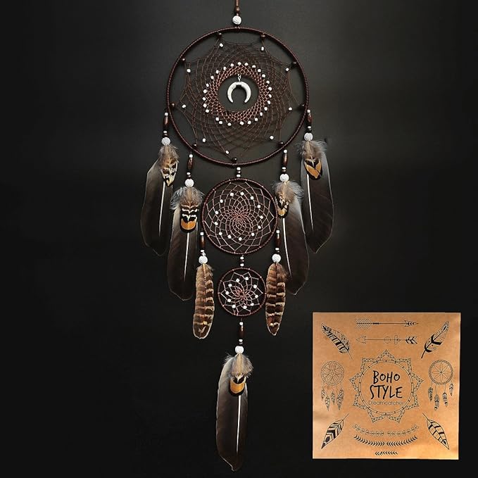 Urdeoms Large Dream Catchers for Bedroom Adult Brown Boho Dream Catcher Wall Decor with Turquoise Hanging Ornament Teen Dorm Room Decor Festival Gift (NO.9)