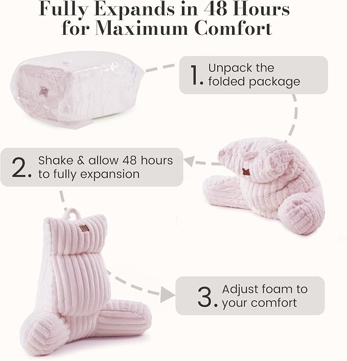 Amélie Home Faux Fur Reading Pillow with Pocket for Sitting in Bed, Adult Backrest Bed Pillow with Washable Cover for Lounging, Watching TV/Gaming/Resting/Post/Surgery/Nursing, Light Pink 29 inches