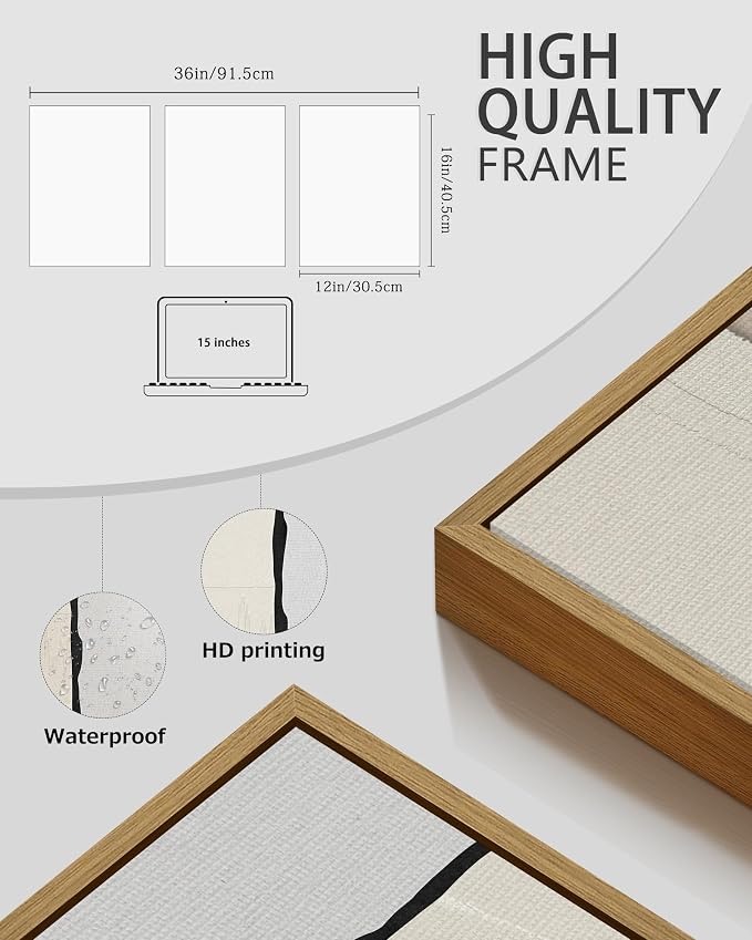 PHOPAGO Neutral Abstract Framed Wall Art Beige Mid Century Textured Wall Decor Minimalist Modern Illustrations Prints for Ding Room Bedroom Decor - 12x16in Natural Framed