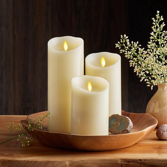 Darice LM357B Luminara Realistic Artificial Flame Pillar Candle with Timer, 7-Inch, Ivory