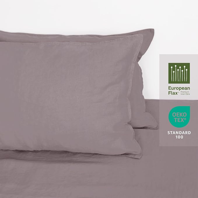 Linen World Linen Pillow Cases Queen Size - 20"x30" Set of 2,100% French Flax Pillowcase,Soft Breathable Natural Pillow Covers,Mauve Purple