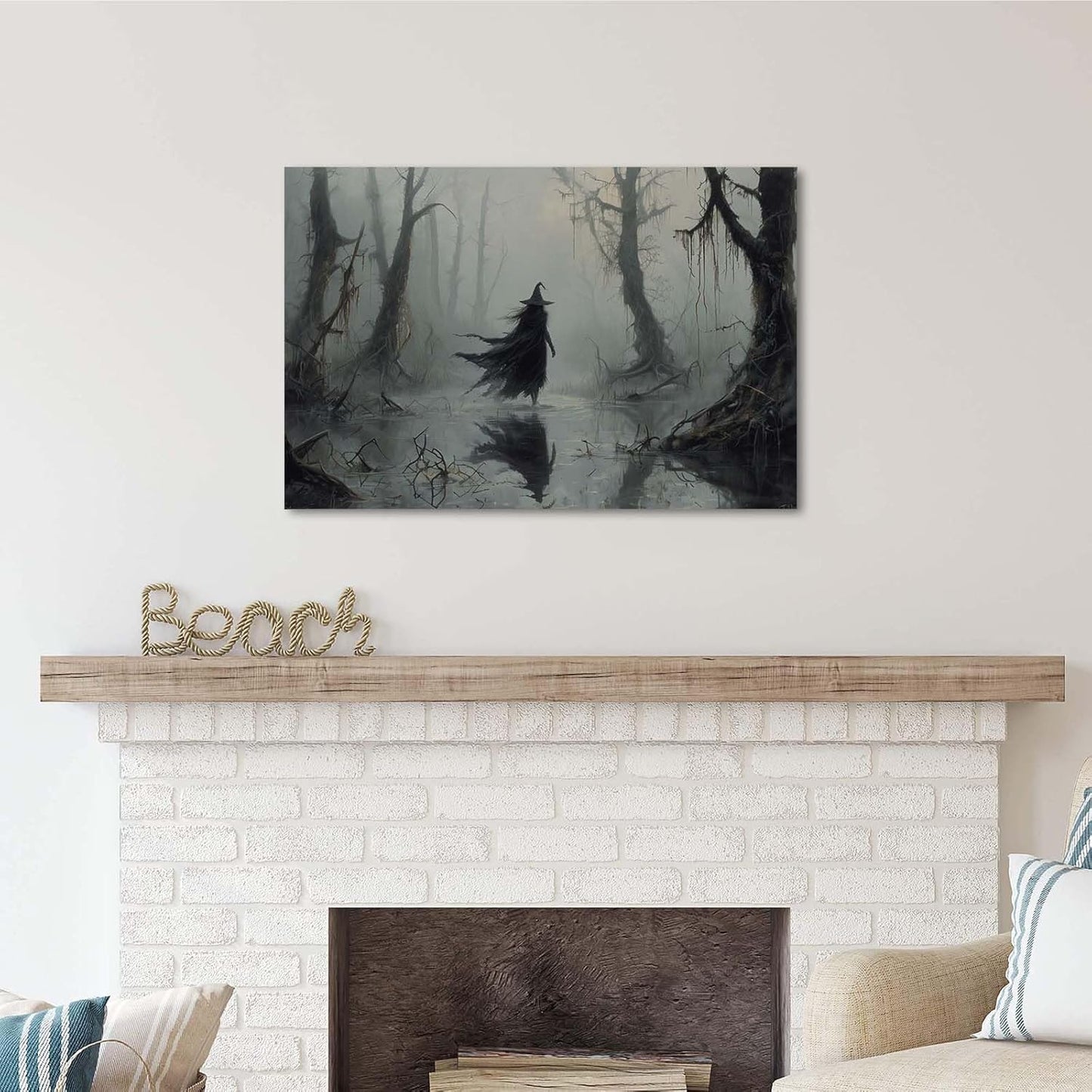 JFHCQJPK Vintage rustic swamp witch poster dark moody wall art gothic horror season halloween print for home decor retro dark moody painting12x16in Frameless