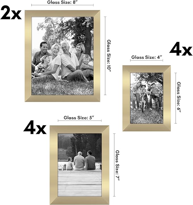 Americanflat Set of 10 Picture Frames with Shatter-Resistant Glass - Gallery Wall Frame Set with Two 8x10, Four 5x7 and Four 4x6 Frames - Signature Collection - Gold