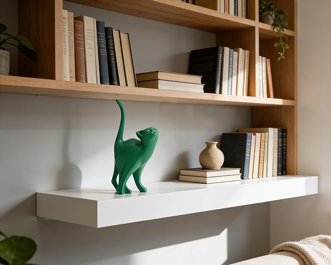 Green Cat Statue Modern Abstract, Home Office Shelf Decor, 7-Inch Vibrant Assorted Colors, Easy to Match Any Decor Style
