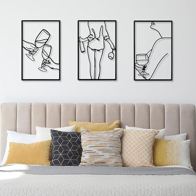 CHENGU 3 Pieces Metal Minimalist Abstract Woman Wall Art Line Drawing Wall Art Decor Single Line Female Home Hanging for Kitchen Bathroom Living Room