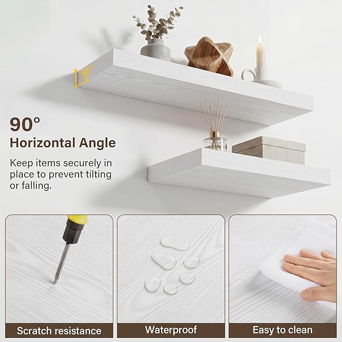 Acovy 72in Long Floating Shelves for Wall Set of 2, Wood Wall Shelves for Bathroom Bedroom Kitchen Living Room Laundry Room, Modern Floating Shelf for Home Decor