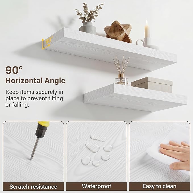 Acovy 24in Long Floating Shelves for Wall Set of 2, Wood Wall Shelves for Bathroom Bedroom Kitchen Living Room Laundry Room, Modern Floating Shelf for Home Decor