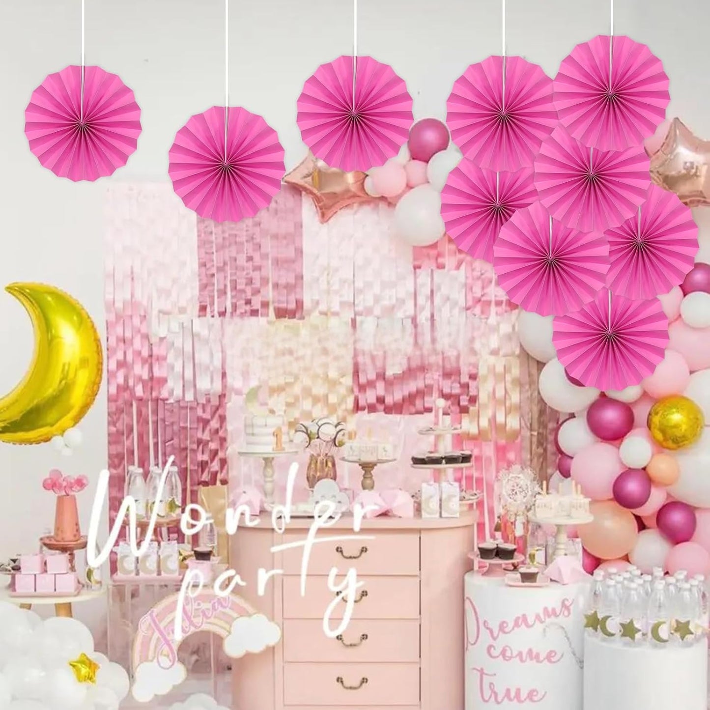 Red Graduation Party Decor,Girls Party Decorations ,Party Supplies Party Fans 8in, Anniversary Decorations for Party,Wedding Graduation Events Accessories 30 Color DIY Set （Rose Red）